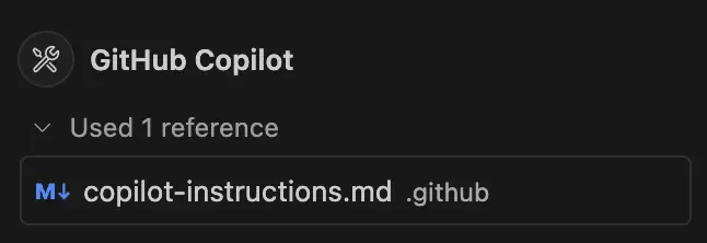 Github Copilot message when using instructions